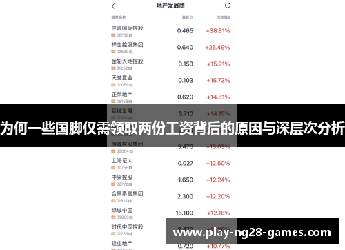 为何一些国脚仅需领取两份工资背后的原因与深层次分析